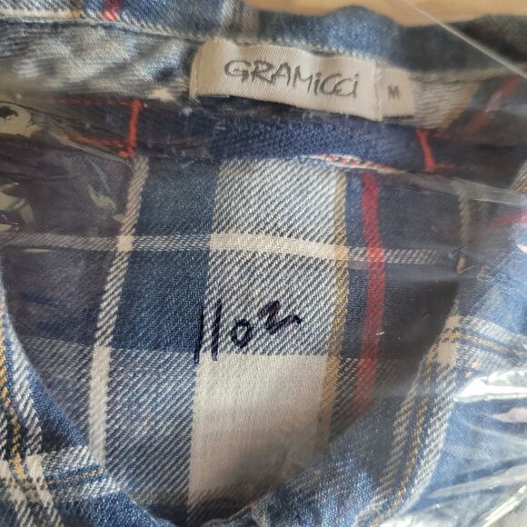 Gramicci Button Up Flannel Tunic Top Womens Size Medium M Blue Plaid Countrycore - Picture 10 of 10